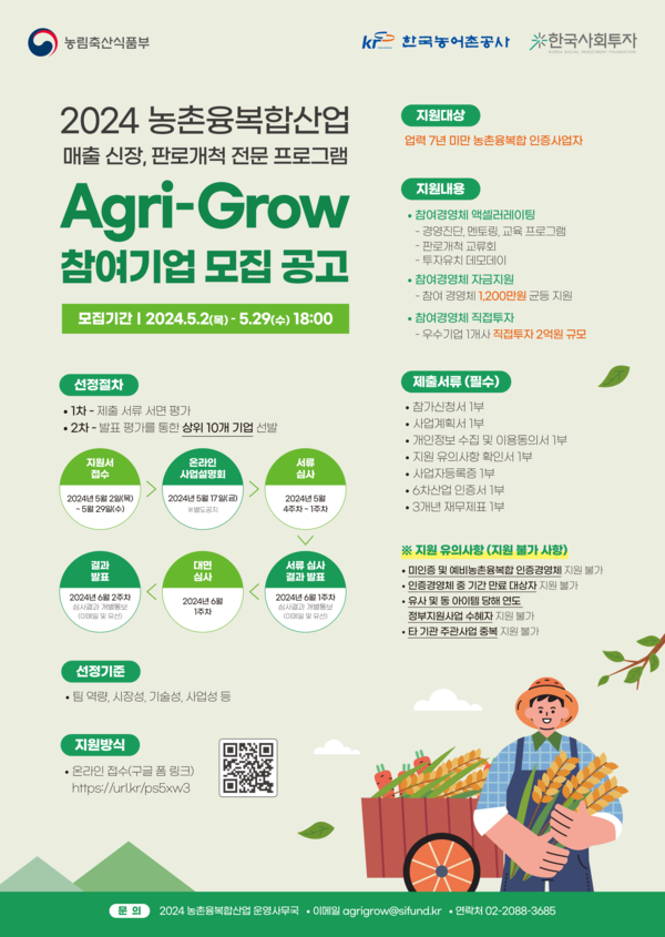 2024 농촌융복합산업 액셀러레이팅 ‘Agri-Grow’ 참여기업 모집 포스터(사진제공=한국사회온라인바카라)