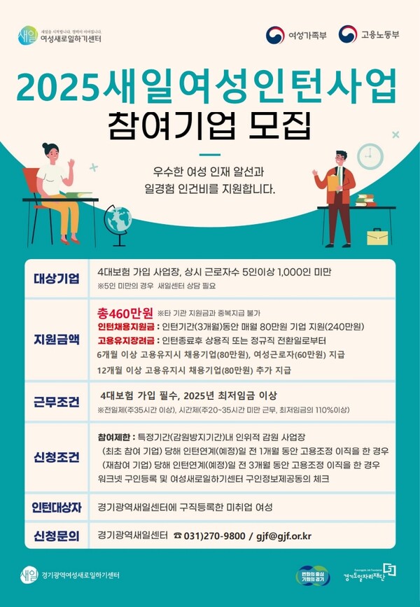경기도일자리재단, ‘새일여성인턴 바카라 확률 참여기업 상시 모집
