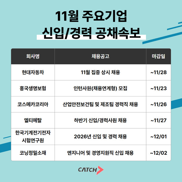 "꽁꽁 언 취업문 뚫릴까" 현대차·흥국생명 등 11월 '채용 큰 장' 섰다